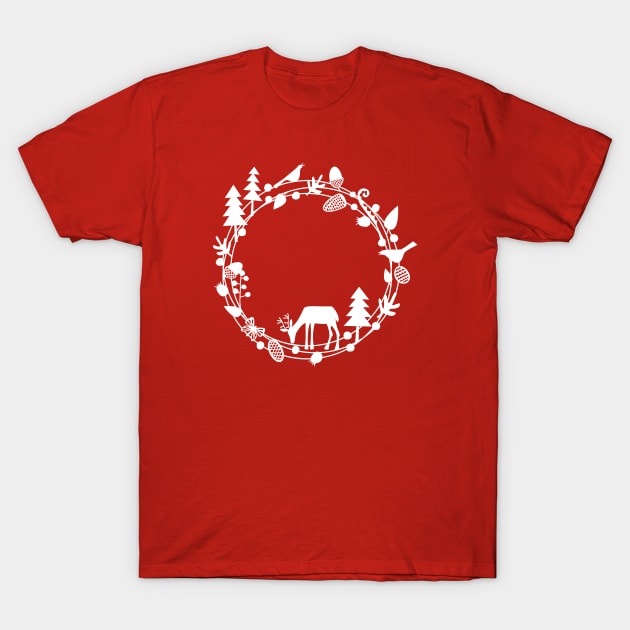 Forest Deer Wreath T-Shirt by NicSquirrell